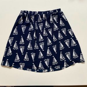 VLD Nautical Sailboat Navy Blue Skirt M Elastic Waist Mid Length